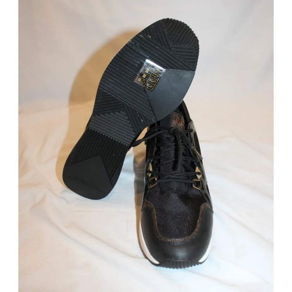 Michael Kors Women's Raina Lace-Up Athletic Shoes Trainer Logo Black NIB SZ 9